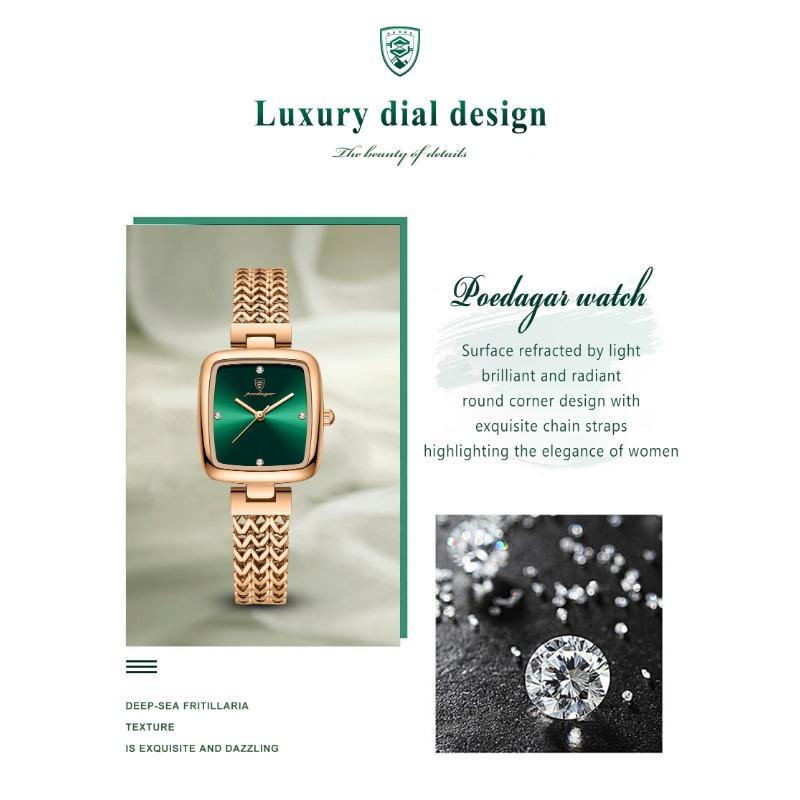 POEDAGAR Luxury Square Watch for Woman Waterproof Stainless Steel Quartz Watches Female Elegant Dress Simple Ladies Watch