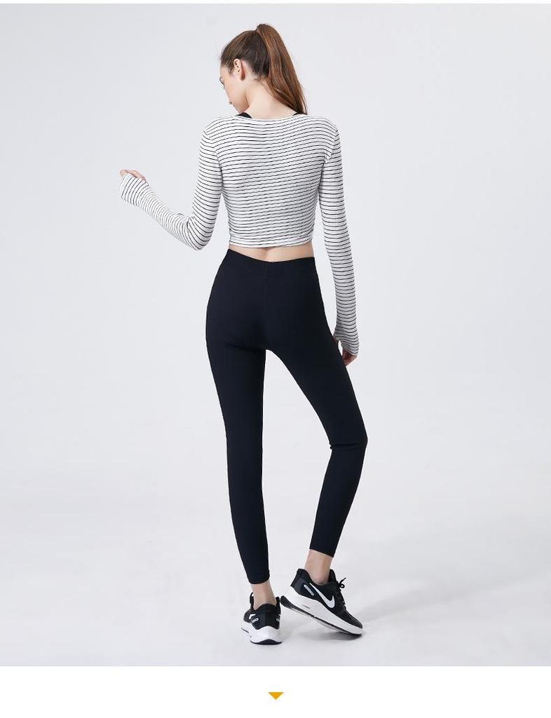 Women's Spring Striped Slimming Yoga Crop Top with Thumb Holes - Long Sleeve Fitness Shirt