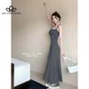 Sexy Slim-fit High Waist Sling Dress Women's Summer New Tight Waist Slimming Shoulder Inner Base Solid Color Long Dress