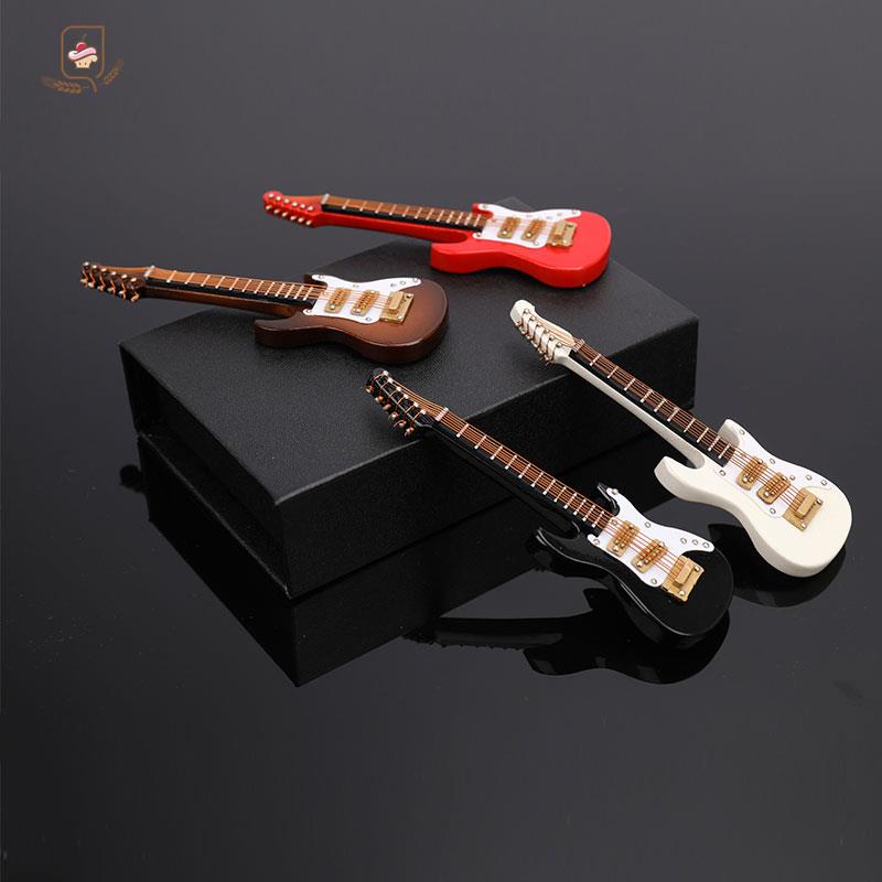 1pc Mini Electric Guitar Wooden Miniature Guitar Model Musical Instrument Guitar Decoration Gift Decor For Bedroom Living Room