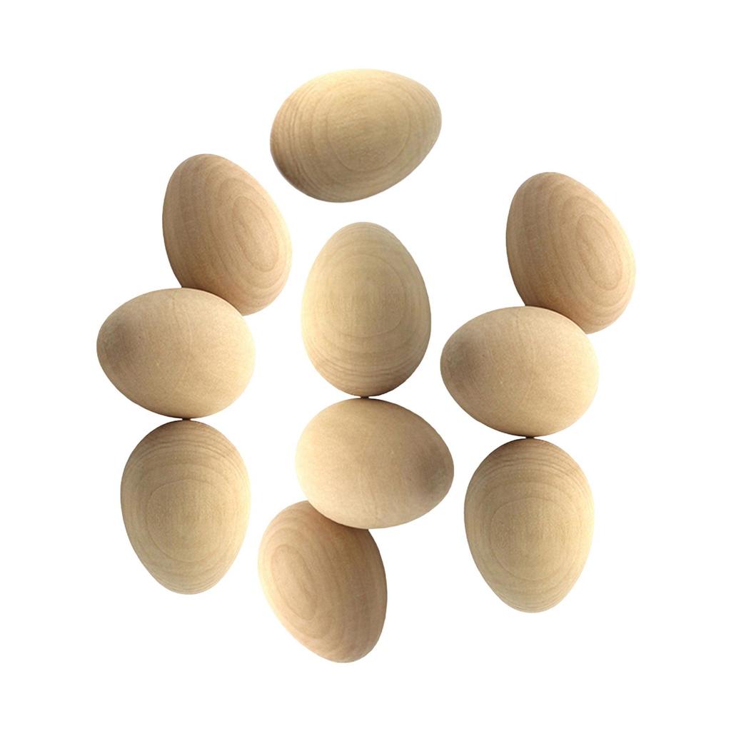 10x Wooden Blank Eggs Fake Eggs Painted Exercise Unfinished Wood Eggs with Flat