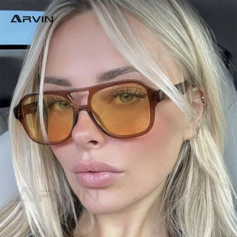 Popular Fashion Leopard Women'S Sunglasses Retro Double Bridges Square Sunglass Female Big Frame Ocean Gradient Eyewear