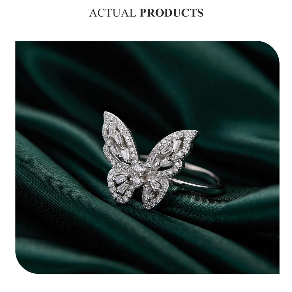 WOSTU 925 Sterling Silver Butterfly Ring Shining Ring Cubic ZirconiaAnniversary Gifts for Women Girl Fine Jewelry