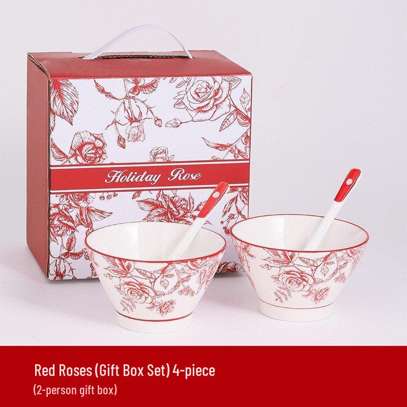 Linpan Underglaze Ceramic Bowl & Spoon Set