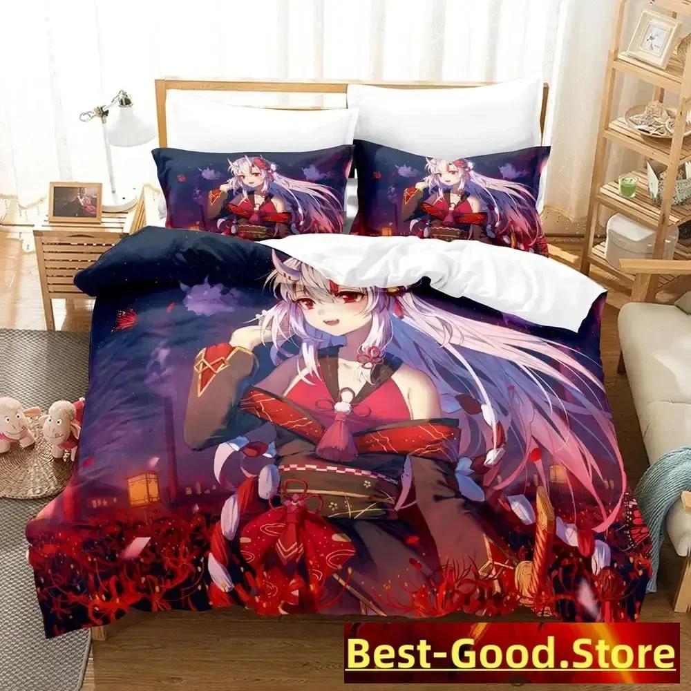 Kawaii Nakiri Ayame Tryckt Sängset Påslakan Örngott Sängkläder Sänglinne Lakan Täcke Full Queen King Size