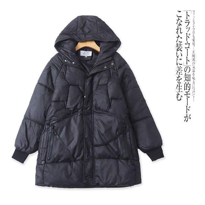 

European and American Single Women s Cotton-Padded Clothes Winter New Hooded Fashion K-style Loose Leisure Slimming Commute Style Cotton-Padded Jacket Black M