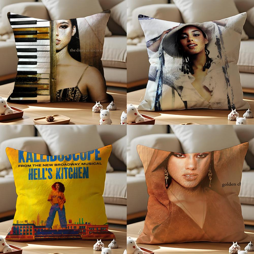 Alicia Keys Album Cushion Cover Anti-dustmite Pillowcase Invisible Zipper Silky Short Plush Sofa Cushion Cover