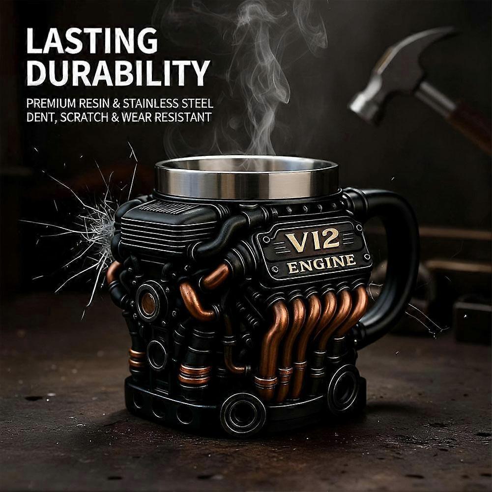 V12Engine Coffee Mug-Custom Stainless Steel Travel Cup for Mechanics Enthusiasts