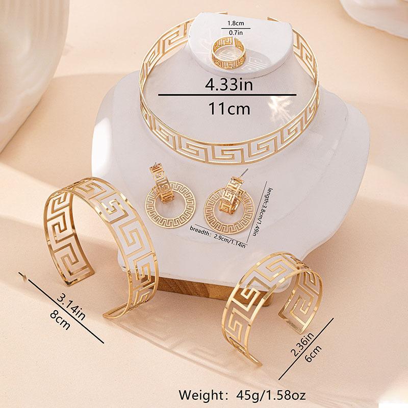 6Pcs Geometric Back Collar Bracelet Earrings Ring Arm Bracelet Women's Jewelry Fashion Set