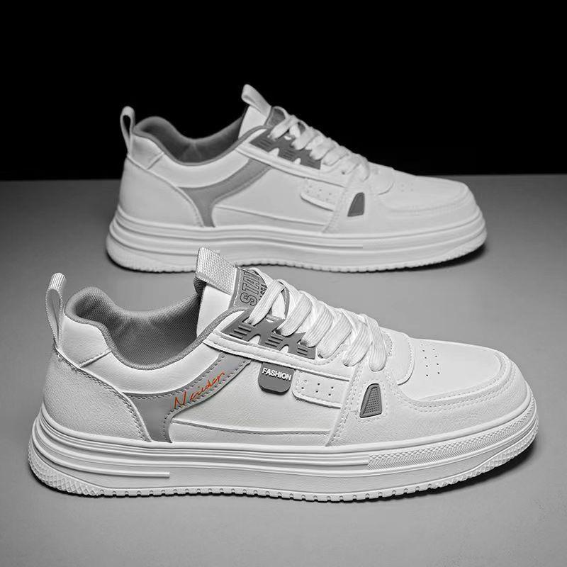 Men's White Plus Velvet Black Skateboard Shoes - Fashionable Autumn Casual Sneakers