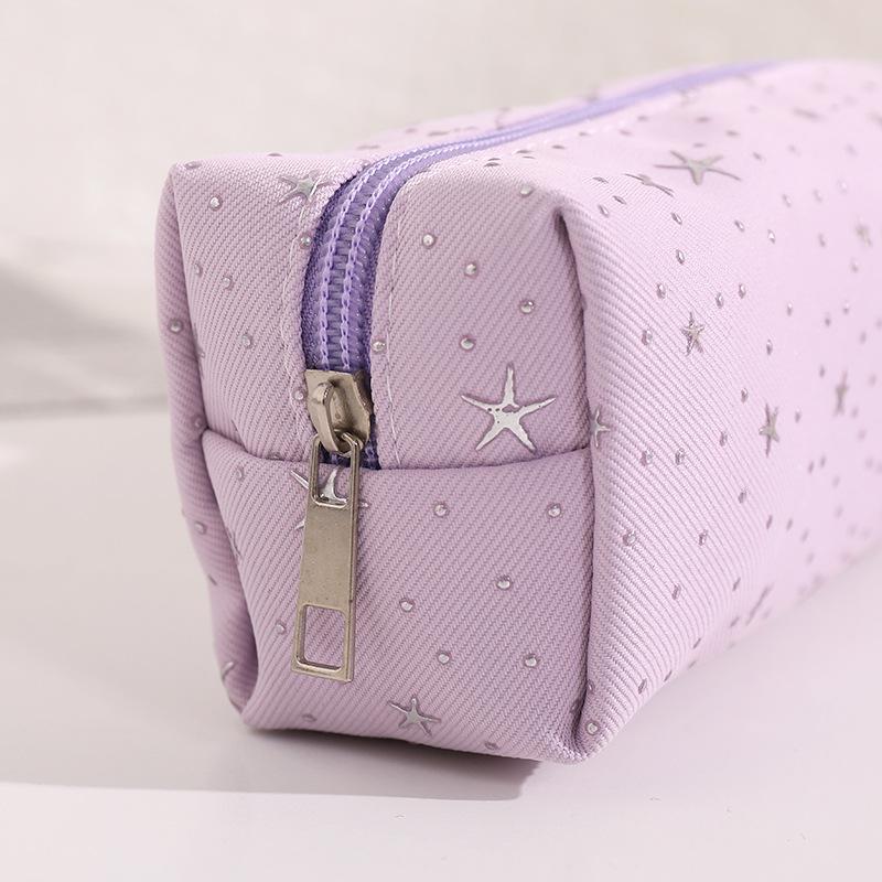 Star Dot Print Canvas Pencil Case Large Capacity Ins Aesthetic Portable Zipper Stationery Bag for Teen Girls Boys School Use