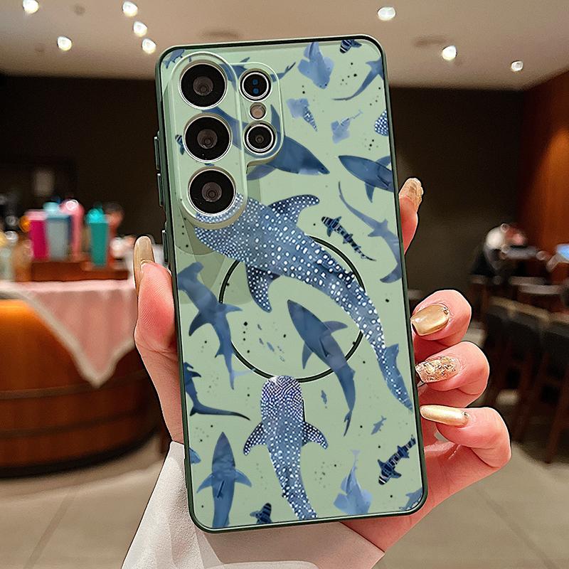 Magnetic For Magsafe Case For Samsung Galaxy S26 Ultra S25 Edge S24 Plus S23 FE S22 A17 A54 A55 A56 A57 5G Shark Whale Pattern Cover