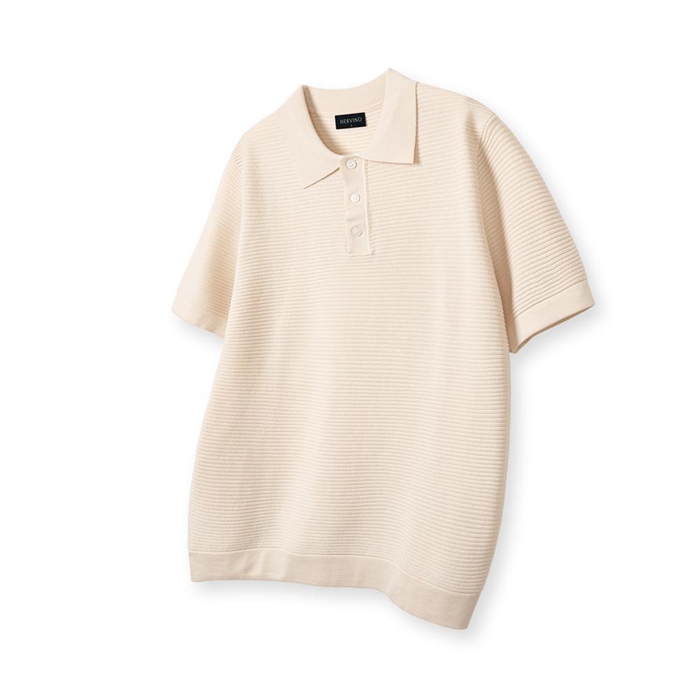 HERVINO Cable Collar Muscle Fit Short Sleeve Knit [Ivory]