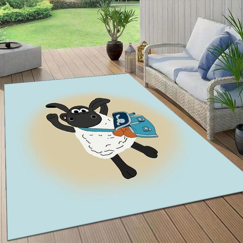 Shaun the Sheep Flannel Pattern Square Carpet,Area Rug,Carpet Rug for Living Room Bedroom Sofa Playroom Decor,Non-slip Floor Mat