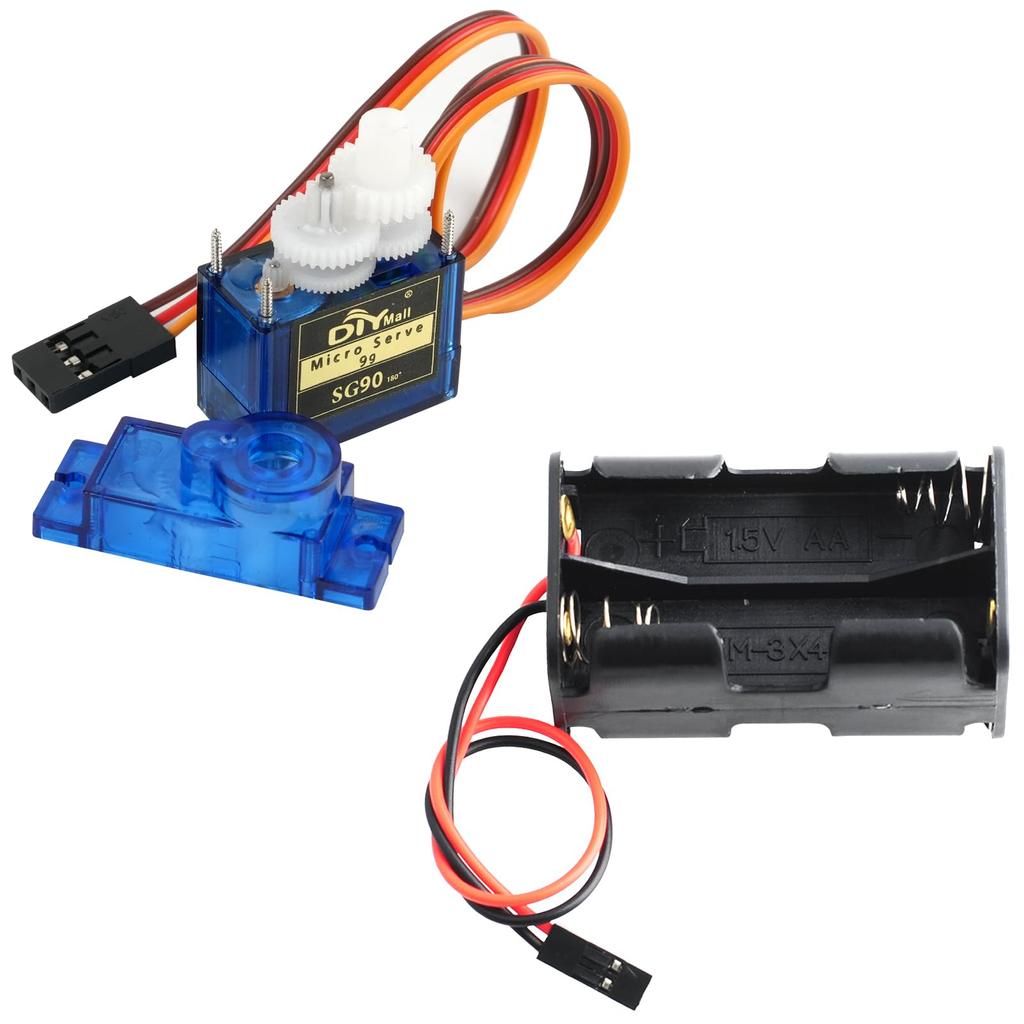 DIYmall SG90 9g Micro Servo 180° Analog Servo + 3CH Digital Multi-Servo Tester + 4-Cell AA Battery Holder Case 6V