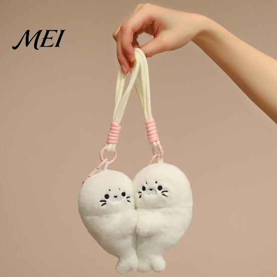 Decorative Magnet for Fridge 1 Pair Cute Baby Seal Plush Keychain, Magnetic Heart Fluffy Keyring, Animal Bag Pendant Soft Stuffed Backpack, Gift Girls