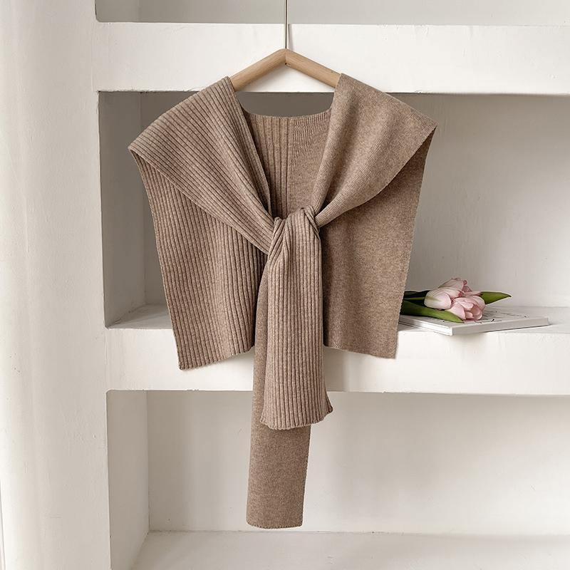 Autumn Winter Korean Knit Shawl Female Blouse Shoulders Fake Collar Cape Knotted Scarf Solid Color Neck Guard Scarve For Women