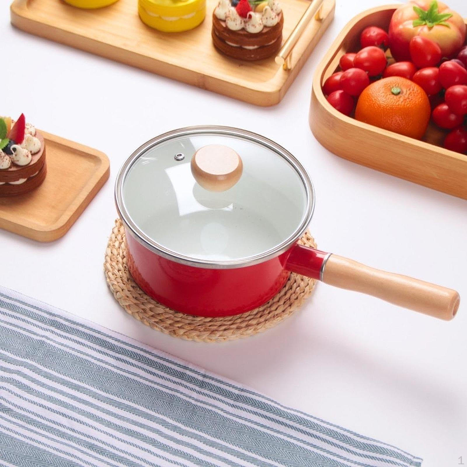 

Enamel Milk Pot Saucepan Multifunctional Portable for Induction Gas with Lid Cooking Tool