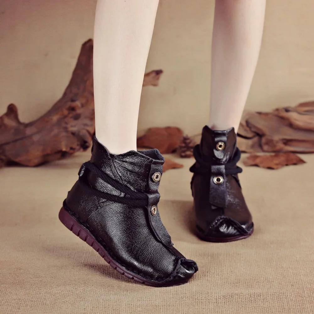 Women's Boots 2025 Autumn and Winter New Flat Soft Soled Short Boots National Style Vintage Womens Shoes Warm and Cotton Shoes