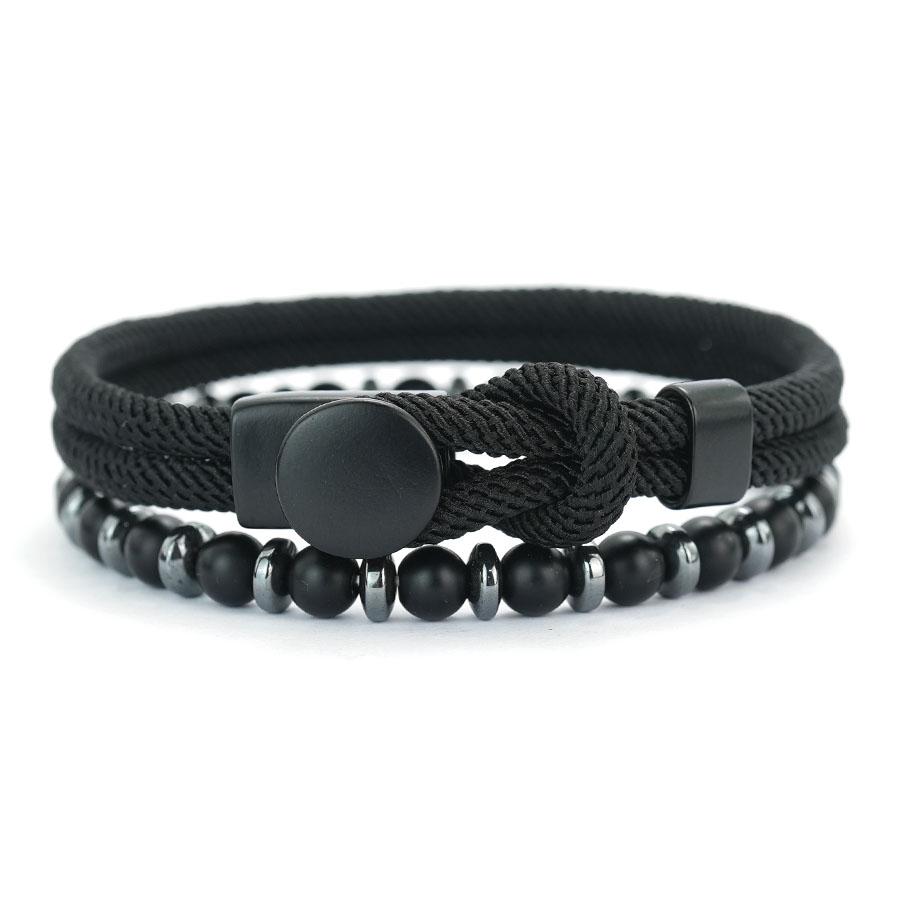 Noter New 2Pcs/Set Men Bracelet Grade A 4mm String Wrap Braslet 6mm Onyx Hematite Stone Healing Yoga Meditation Braclet Pulseria