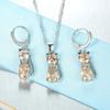 925 Sterling Silver Color Jewelry Sets for Woman Girls Shining Austrian Crystal Cute Cat Pendant Necklace Huggie Earring