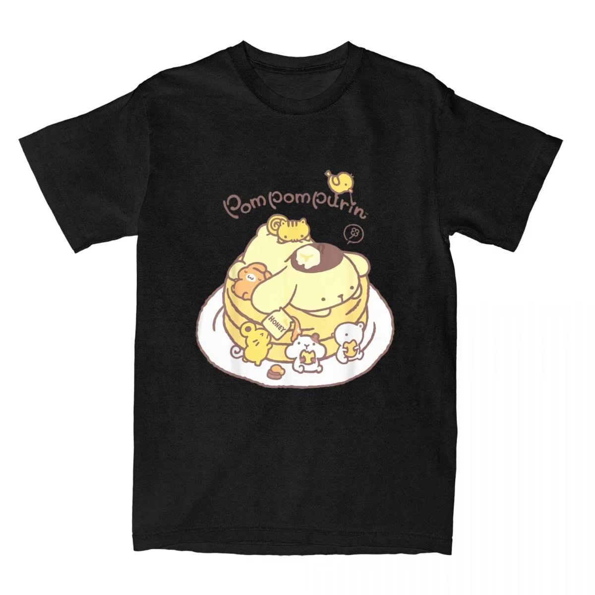 Футболка Pompompurin Pancake Friends для мужчин и женщин, винтажная хлопковая футболка с круглым вырезом и коротким рукавом, подарочная одежда L коричневый