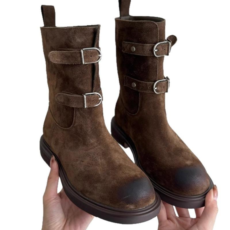 2026 Winter Retro Gürtelschnalle Western Cowboy Stiefel Kurze Motorradstiefel