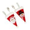 Christmas Cartoon Applique Cutlery Pockets – Non-Woven Fabric Knife and Fork Sleeves with Small Hat Design.