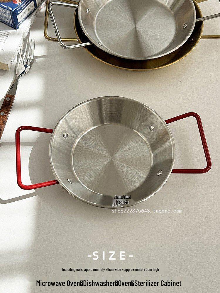Korean Double-Handle Stainless Steel Flat-Bottom Pot for Stew, Rice, Pasta, and Baking, Induction Compatible.