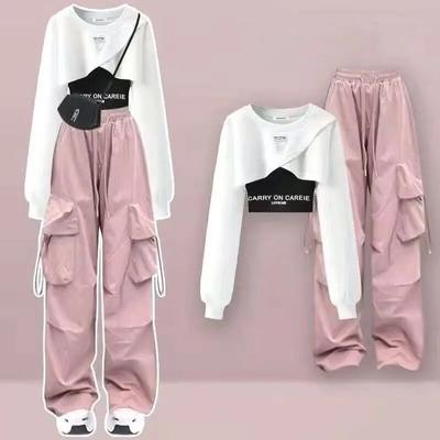 Spring and Autumn Set Women's Korean Loose Fashion Top Casual Pants Three Piece Set
