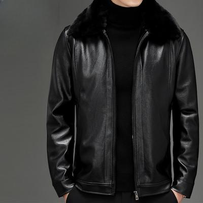 Men's Fleece-lined Thick Leather Coat PU Leather Jacket Autumn and Winter Zipper Fur Coat