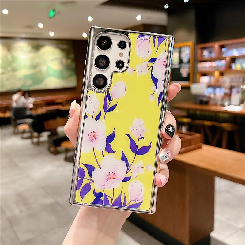 Bling Silver Frame Plating Flower Case For Samsung Galaxy A54 A34 A24 A14 A04S A53 A13 S23 Ultra S21 S22 Plus iPhone 13 14 Pro Max Soft TPU Cover