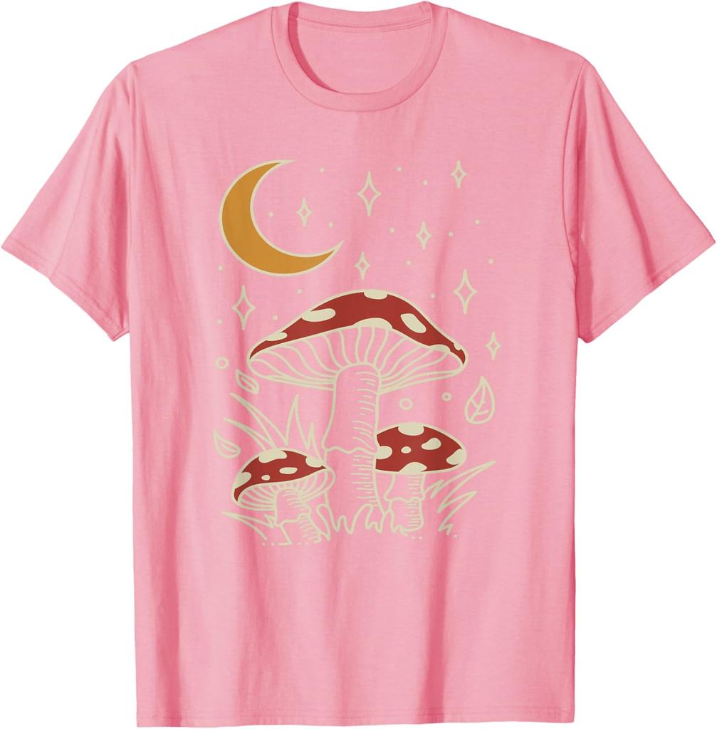 Pilz Mond Sterne Grafik T-Shirt Cottagecore Hexenhaft Astrologie Himmlischer Print T-Shirt