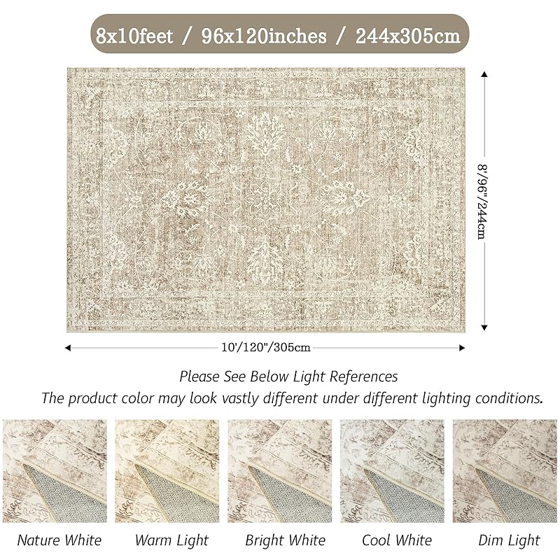 Madane 8x10 Area Rugs for Living Room, Anti-Slip Backing Area Rugs 8x10, Machine Washable Rugs 8x10, Soft Distressed 8x1 8 x10 коричневый