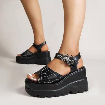 Sandali estivi con plateau gotici stile punk babes 9cm ricamo ragnatela fibbia ragno scarpe da donna