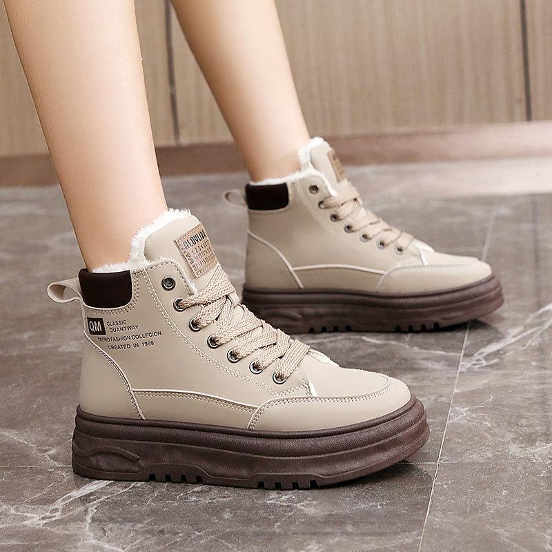 RD7342 New Winter Cotton Shoes Women's Shoes Thick Sole Color Matching Warm Velvet High Top Heightening Simple Student