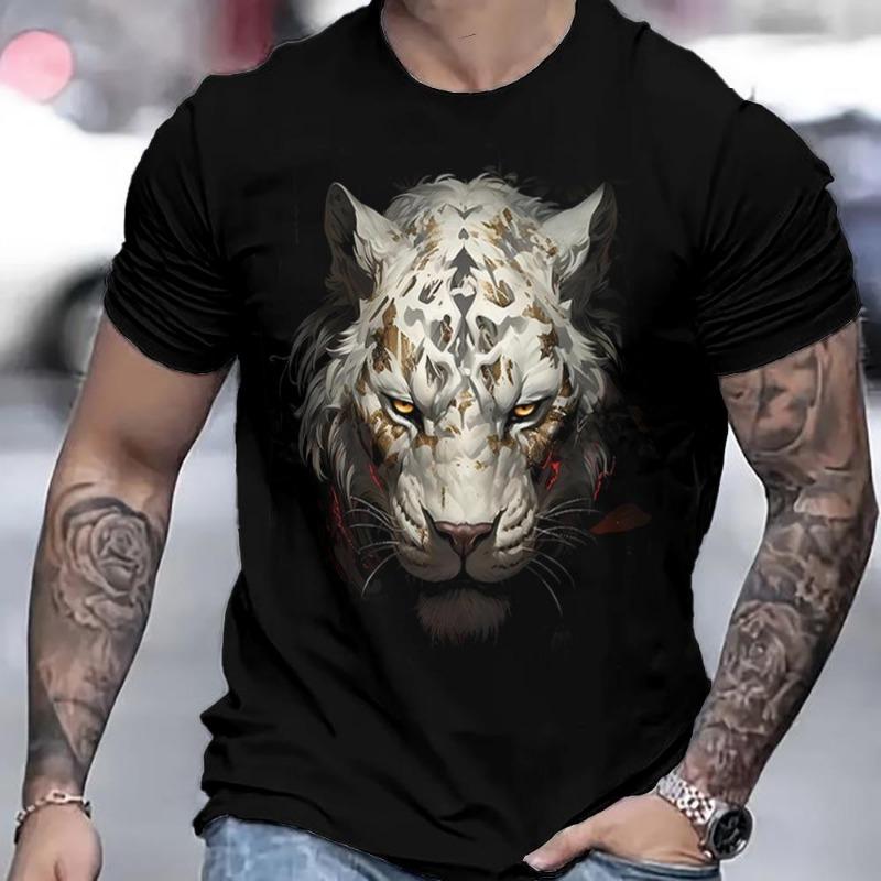 Summer Men's Tiger 3D Printed Pullover Loose Casual Round Neck Short Sleeved Shirt T-Shirts Men’s