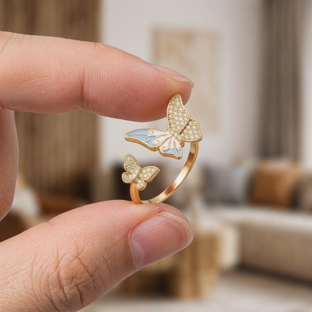 Elegant Butterfly Zircon Ring Enamel Finger Jewelry Sweet Butterfly Open Ring Ladies Jewelry
