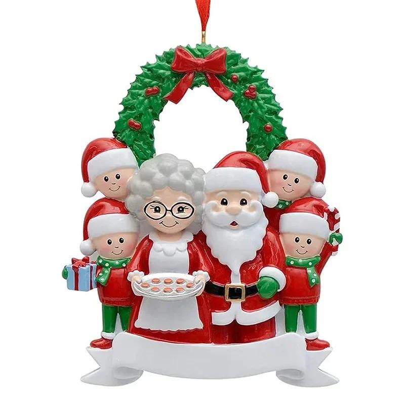Resin Santa Claus Figurines Christmas Tree Family Ornament Hanging Pendant DIY Name Card Holiday Decor Xmas Tree Pendant Gift