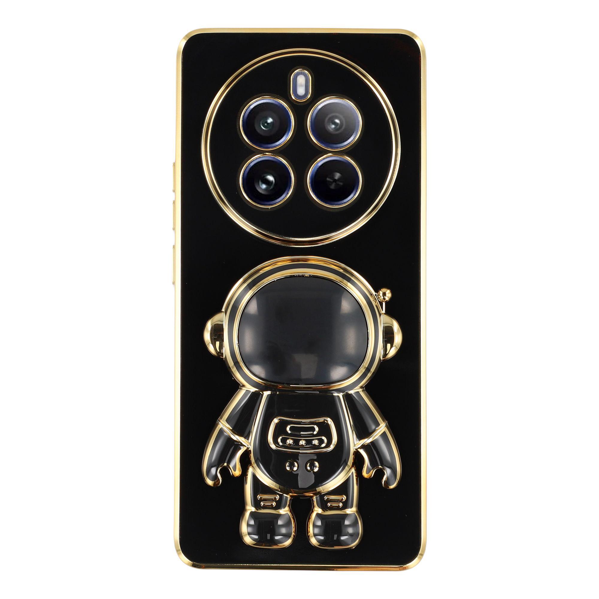 

For Realme 12 Pro 5G/12 Pro+ 5G Case Electroplating Soft TPU Phone Cover with Astronaut Hidden Kickstand Black