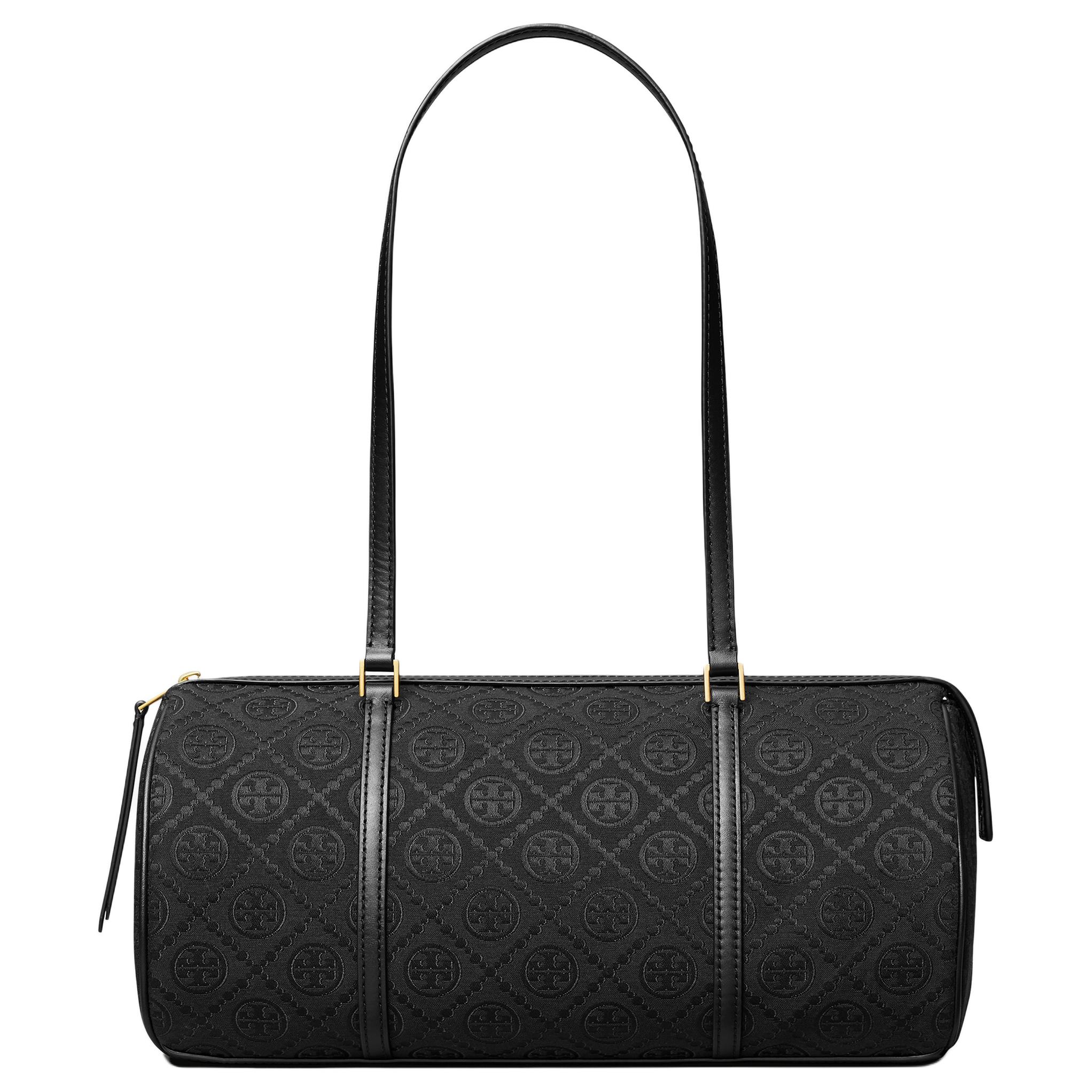

Tory Burch T Monogram Logo Print Zipper Closure Leather Patchwork Barrel Bag Women Handbags Black 162849-001 Basic Set (Bag+Dust Bag)