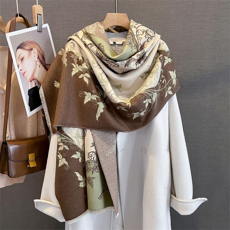 Women Winter Scarf Cashmere Pashmina Shawls and Wraps Bufandas Floral Print Warm Thick Scarves Blanket for Lady  Newpe