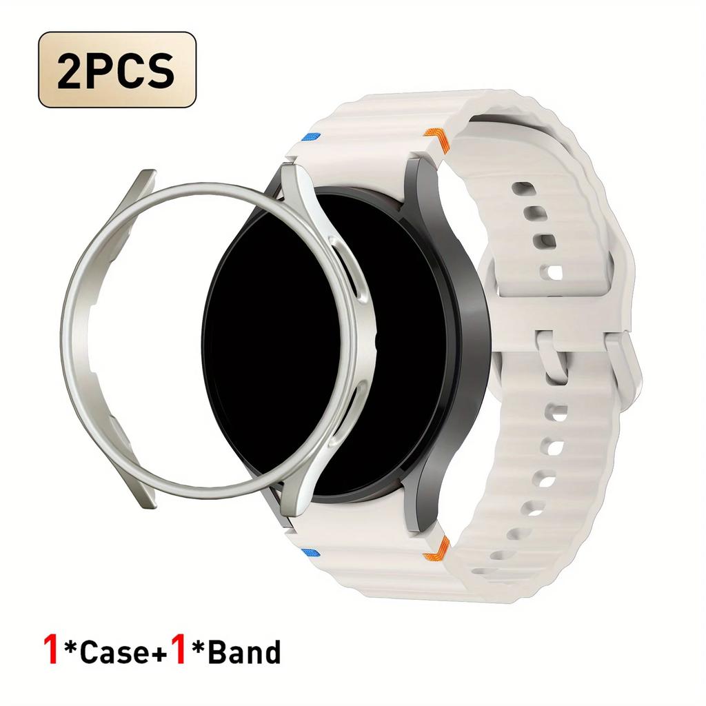 2pcs Strap & PC Case for Watch7/6/5/5Pro/4/FE Original Wave Stitch Color Buckle Semi-Covered Sweat-Proof for Sports