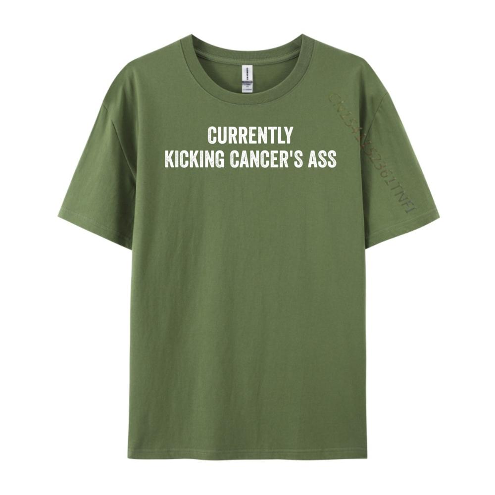 Currently Kicking Cancers Ass Motivational Graphic Tee Shirt Luxury Designer Mans Short Sleeve Tee Classic