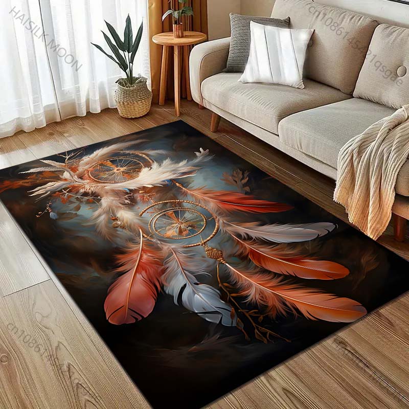 Dream Catcher and Feathers Print Carpet for Living Room Bedroom Sofa Doormat Home Decor Non-slip Floor Mat Room Area Rug