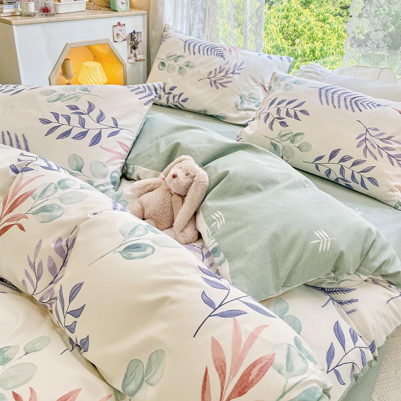 Pure Cotton Printed Four-piece Set, Pure Cotton Bed Sheet, Quilt Cover, Small Fresh Three-piece Set, Bed Home Thickened Quilt Cover
