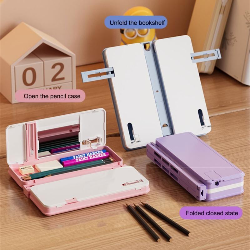 Double Use  Desktop Reading Stand With Built In Pencil Case Pen Box For Kids Students Classroom Study
