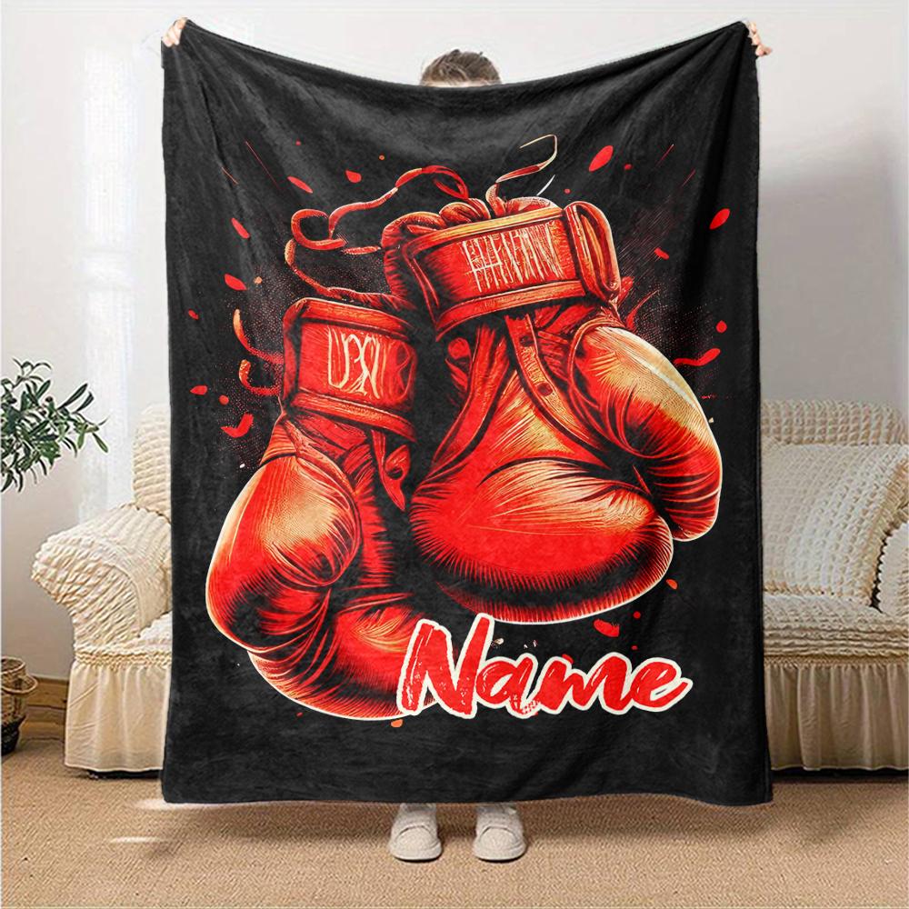 Custom Name boxing Theme Printed Blanket - Perfect for Couch, Bed, Travel & Outdoor Use | Machine Washable, Cozy & Durable.