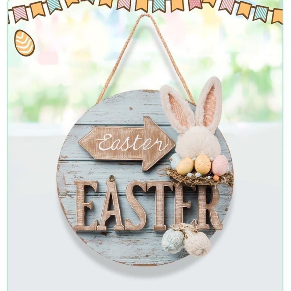 Wooden Happy Easter Door Sign Rabbit Eggs Hanging Wood Sign Easter Bunny Welcome Sign Party