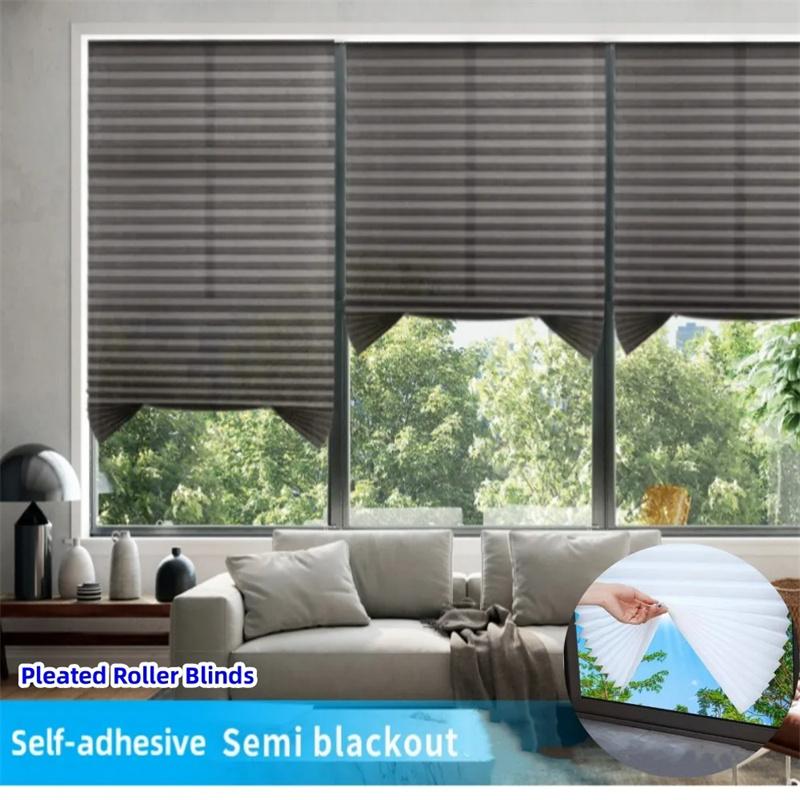 Pleated Window Blinds Temporary Window Shades Cordless Light Filtering Pleated Paper Shades Room Darkening Blind for Home Office